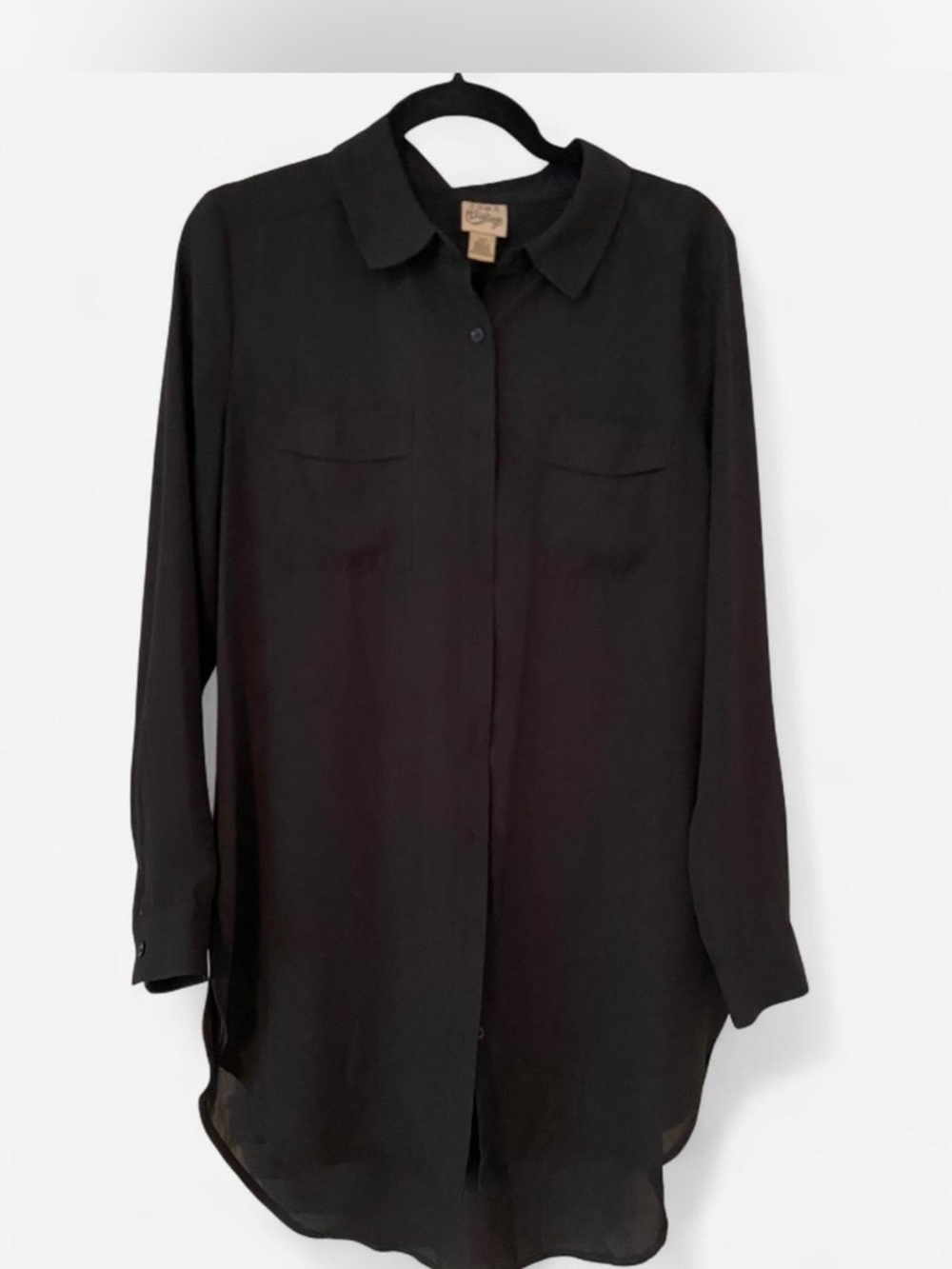 Black Long Button-Up Tunic Shirt